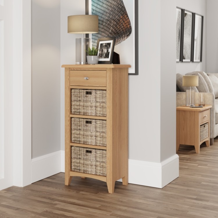 Exeter Light Oak Furniture 1 Drawer 3 Basket Cabinet | Oak Furniture House